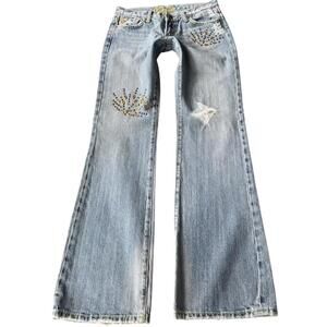 Y2K Low Rise Rhinestone Miss Me Bootcut Jeans size 27